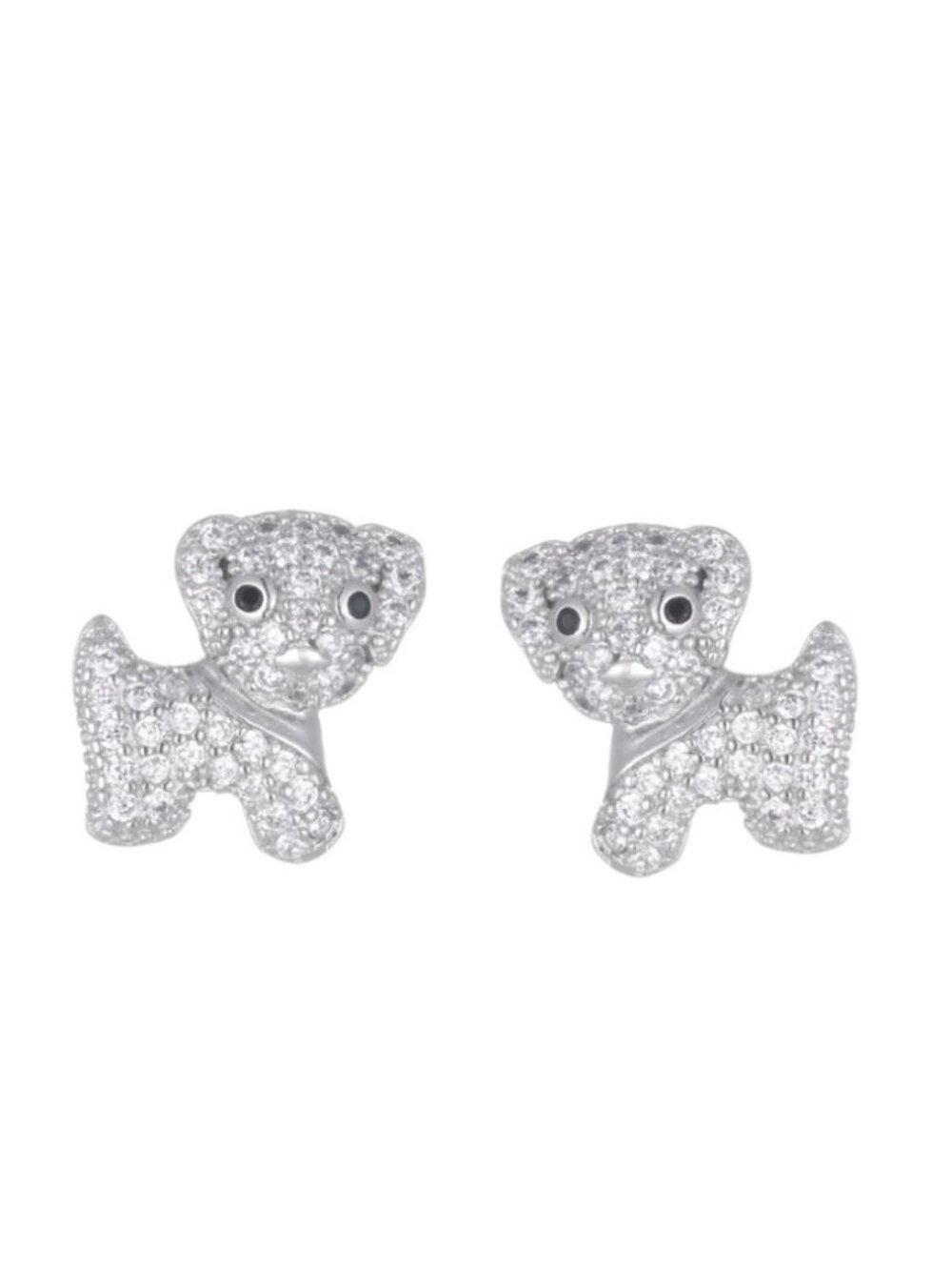 Cute Puppy Dog Small Stud Pave 925 Sterling Silver Earrings